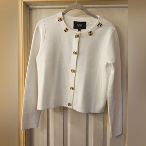 Aleeza Paris White Cardigan with Gold Accent Buttons